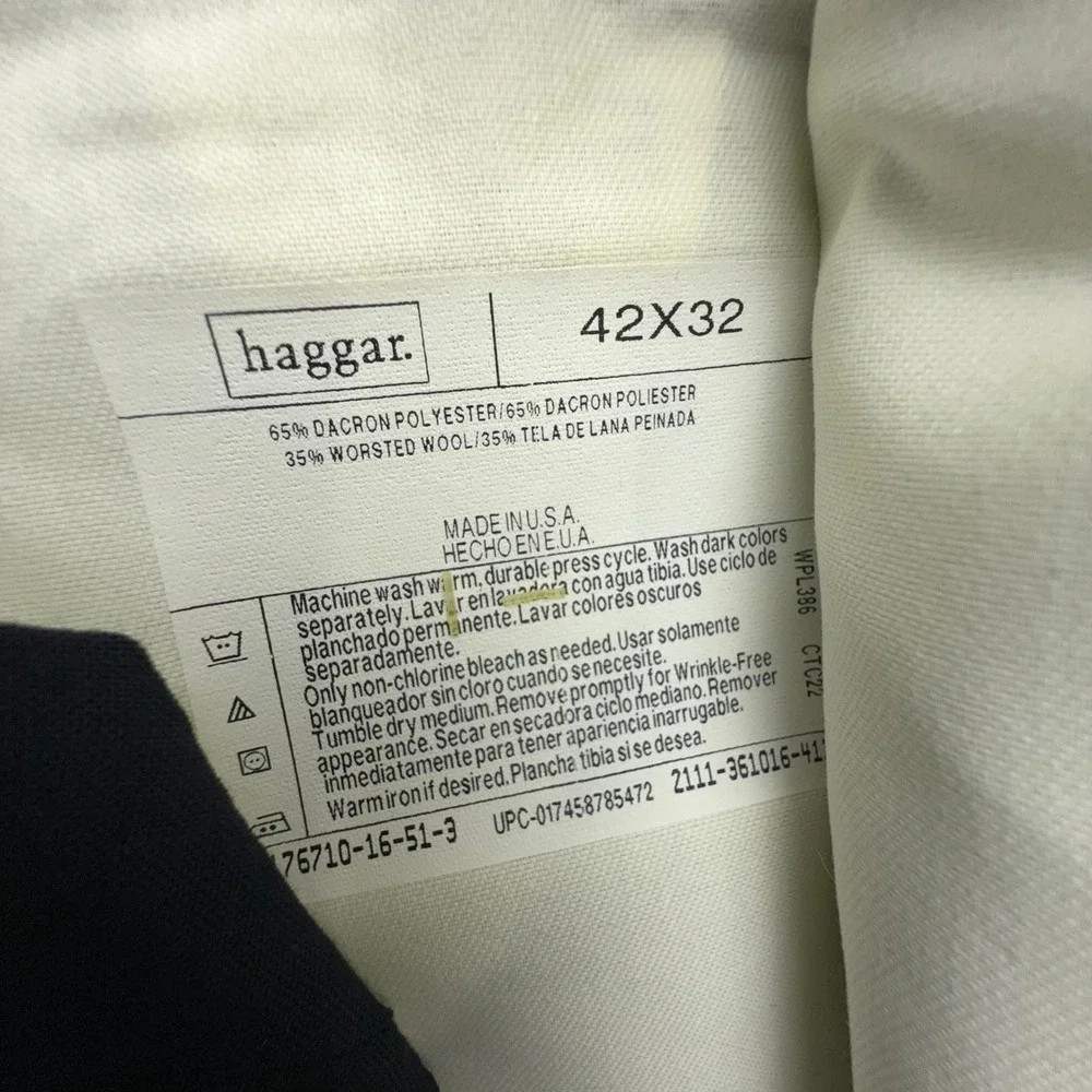 Haggar Black Label Ashford Navy Pleated Cuffed‎ Dress Pants 42x32 Wool Blend NEW